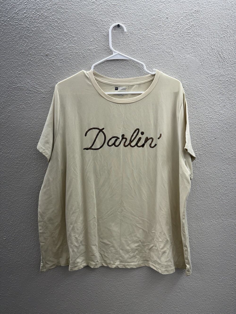 Shein Womens T-Shirt Size 3XL Tan Short Sleeve Darlin' Print